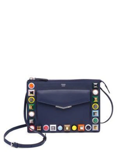 Shop Fendi Multicolor Studded Leather Pouch In Blueberry