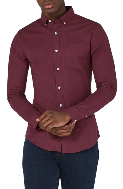 Shop Topman Muscle Fit Oxford Shirt In Burgundy