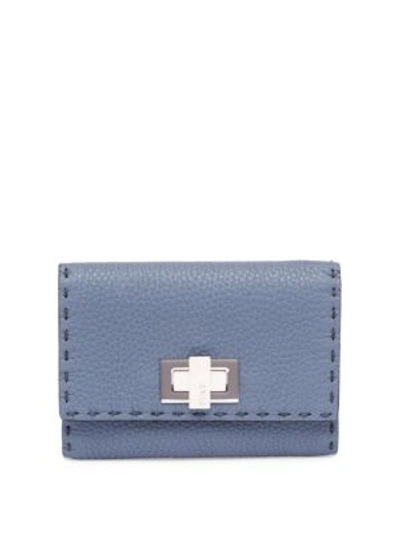 Shop Fendi Peekaboo Leather Wallet In Blue