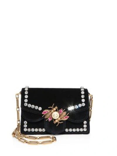 Shop Gucci Broadway Embellished Velvet Chain Shoulder Bag In Black