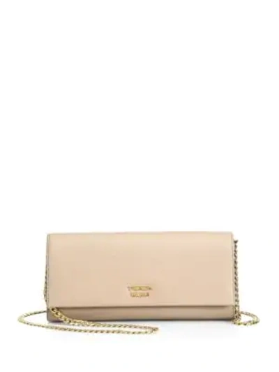 Shop Prada Saffiano Leather Chain Clutch In Cammeo