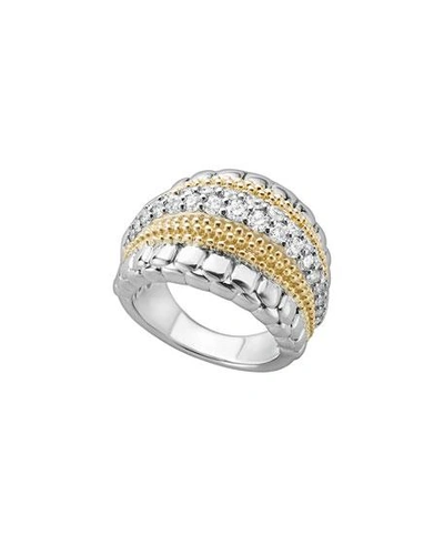 Shop Lagos Lux Medium Band Ring With Diamonds In Silver