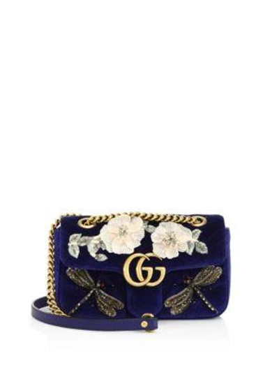 Gucci Marmont Matelasse Small Gg Petrol Blue Velvet Shoulder Bag -  MyDesignerly