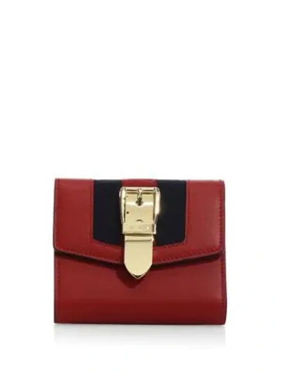 Shop Gucci Sylvie Small Leather Wallet In Hibiscus Red