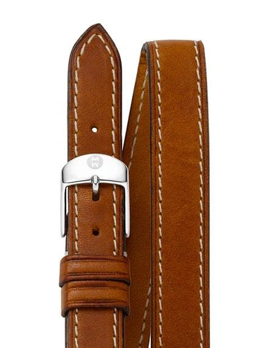 Shop Michele 18mm Double-wrap Leather Strap In Tan