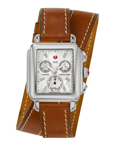 Shop Michele 18mm Double-wrap Leather Strap In Tan