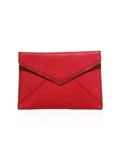 Shop Rebecca Minkoff Leo Saffiano Leather Envelope Clutch In Deep Red