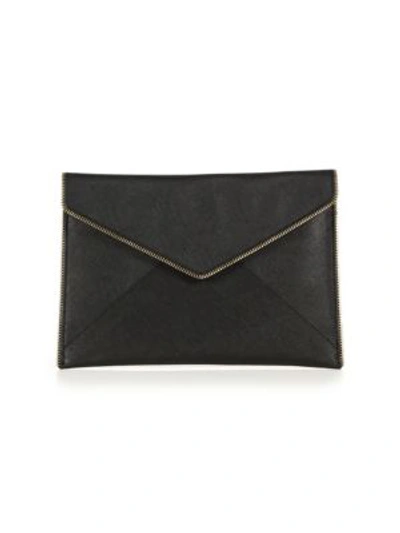 Shop Rebecca Minkoff Leo Leather Envelope Clutch In Black