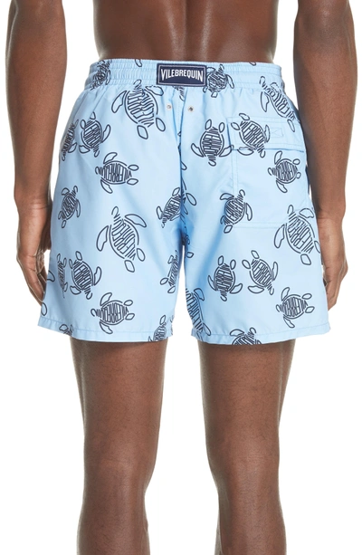 Shop Vilebrequin Turtle Print Swim Trunks In Sky Blue