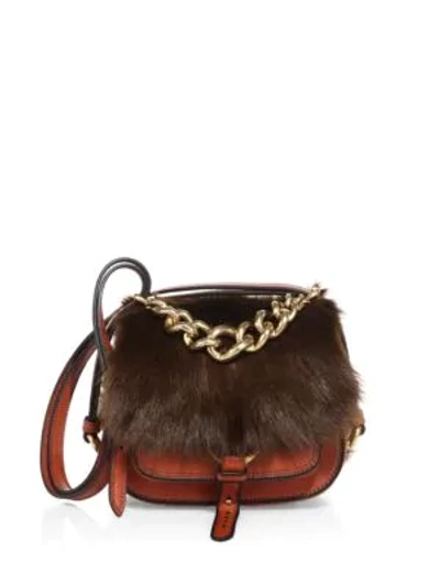 Shop Miu Miu Dahlia Shearling & Leather Saddle Bag In Brown