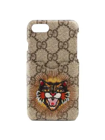 Shop Gucci Cat Print Gg Iphone 7 Case In Beige