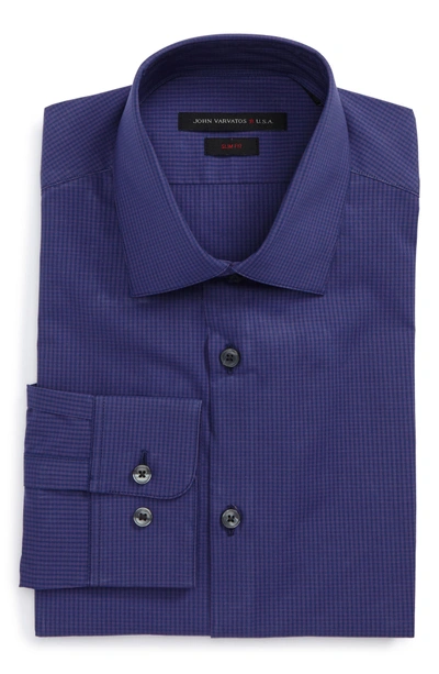 Shop John Varvatos Slim Fit Stretch Check Dress Shirt In Atlantic Blue