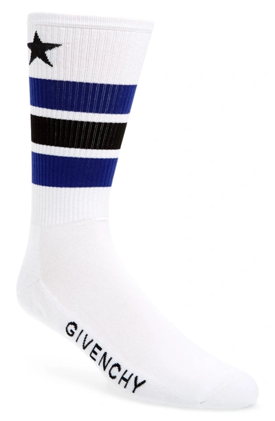 Shop Givenchy Logo Stripe Socks In White/ Blue