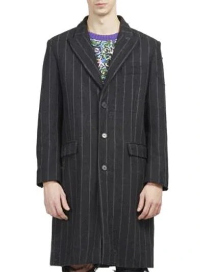 Shop Palm Angels Pinstripe Ripped Coat In Grey