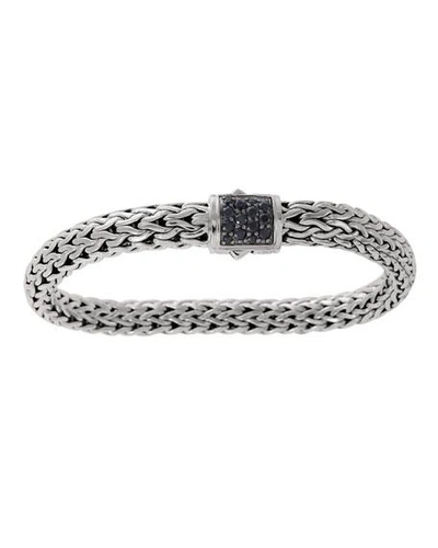 Shop John Hardy Classic Chain 7.5mm Medium Braided Silver Bracelet, Black Sapphire