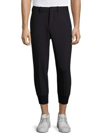 Shop Neil Barrett Wool Blend Cropped Pants In Navy