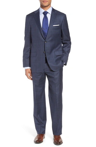 Shop Hickey Freeman Classic B Fit Plaid Wool Suit In Slate Blue Plaid