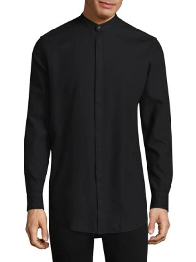 Shop J. Lindeberg Refined Collarless Button-down In Black