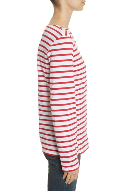 Shop Saint James Minquiers Moderne Striped Sailor Shirt In White/ Red