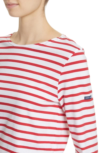 Shop Saint James Minquiers Moderne Striped Sailor Shirt In White/ Red