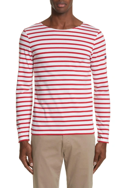 Shop Saint James Minquiers Moderne Striped Sailor Shirt In White/ Red