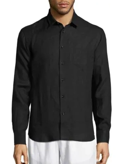 Shop Vilebrequin Men's Lagoon Linen Shirt In Black