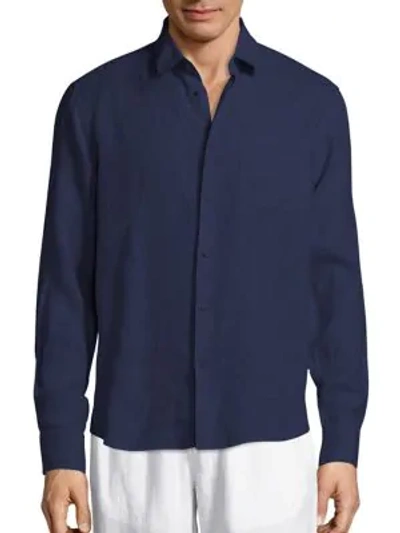 Shop Vilebrequin Men's Lagoon Linen Shirt In Navy