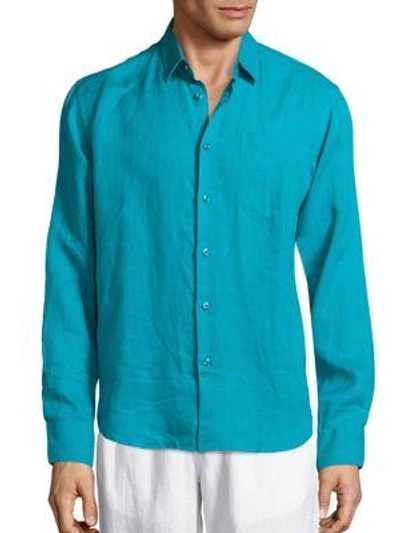 Shop Vilebrequin Lagoon Linen Shirt In Prussian Blue