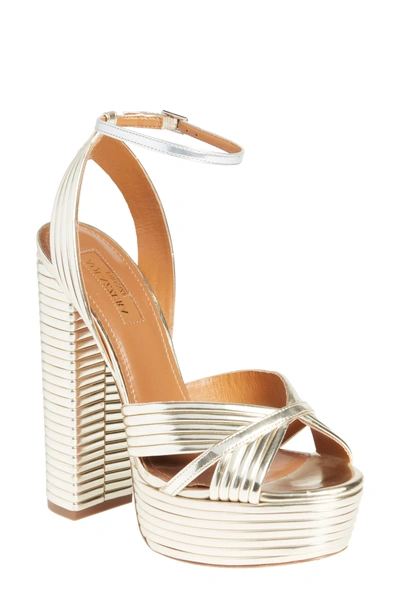 Aquazzura Sundance 140 Crystal-embellished Platform Sandals In Light Gold