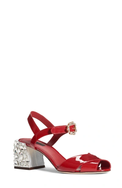 Shop Dolce & Gabbana Crystal Embellished Sandal In Red