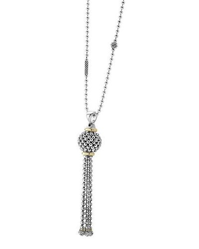 Shop Lagos Sterling Silver Caviar Tassel Necklace In Silver/gold