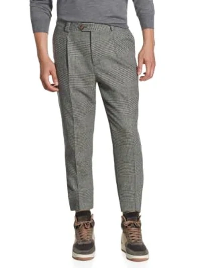 Shop Brunello Cucinelli Slim-fit Houndstooth Plaid Pants In Grey