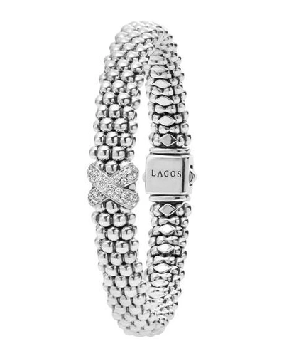 Lagos Sterling Silver Caviar Diamond X Rope Bracelet In Silver