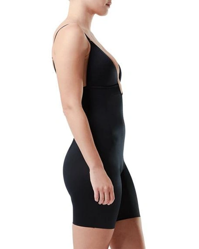 Shop Spanx Suit Your Fancy Plunge Low-back Mid-thigh Bodysuit In Very Black
