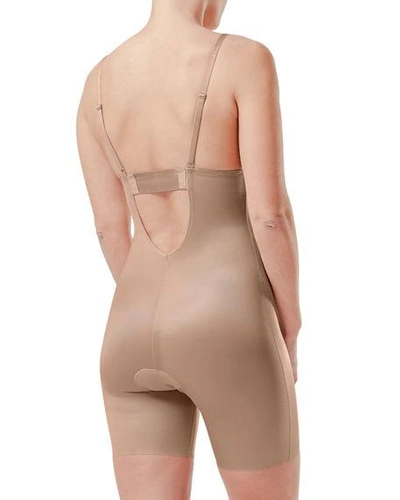 Shop Spanx Suit Your Fancy Plunge Low-back Mid-thigh Bodysuit In Champagne