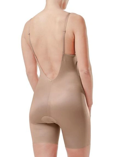 Shop Spanx Suit Your Fancy Plunge Low-back Mid-thigh Bodysuit In Champagne