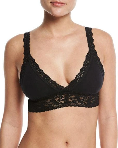 Shop Hanky Panky Organic Cotton Padded Lace-trim Bralette In Black