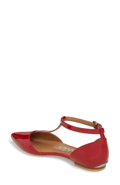 Shop Calvin Klein 'ghita' T-strap Flat In Crimson Red Patent