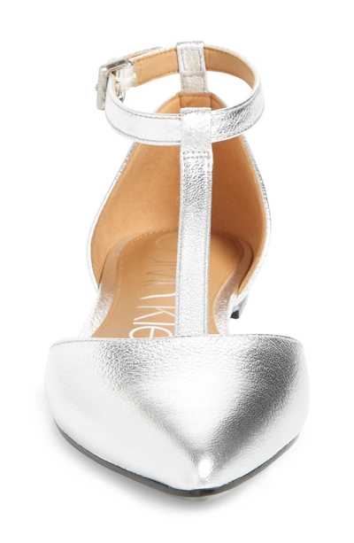 Shop Calvin Klein 'ghita' T-strap Flat In Silver Fabric