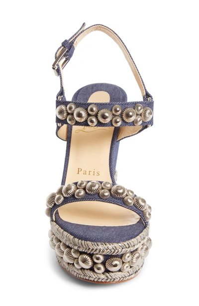 Shop Christian Louboutin Rondaclou Studded Wedge Sandal In Denim Blue