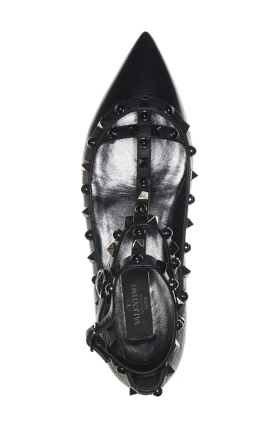 Shop Valentino 'rockstud Rolling Noir' T-strap Flat In Black Leather