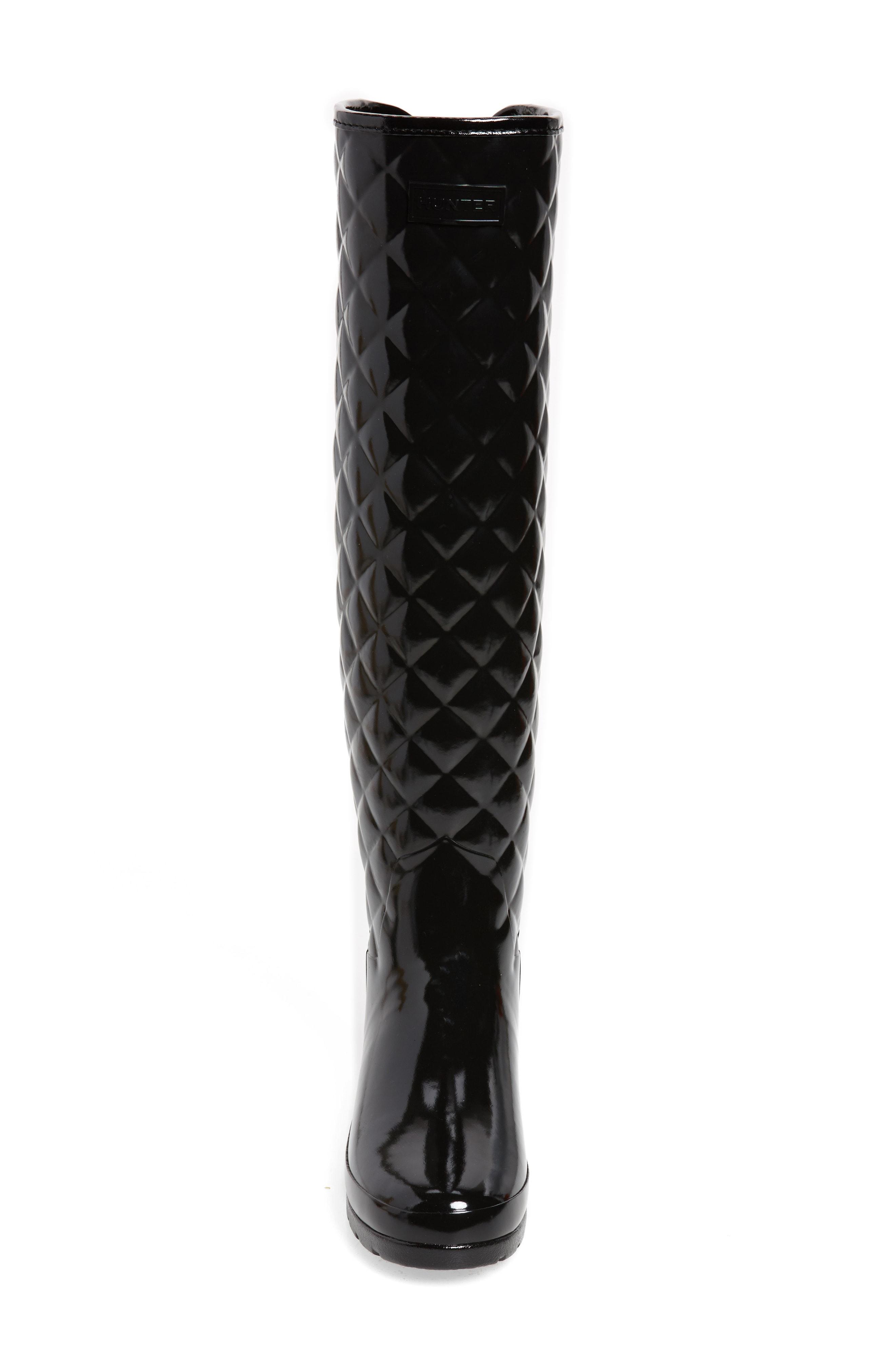 Hunter Refined Gloss Quilted Over The Knee Rain Boot In Black ModeSens