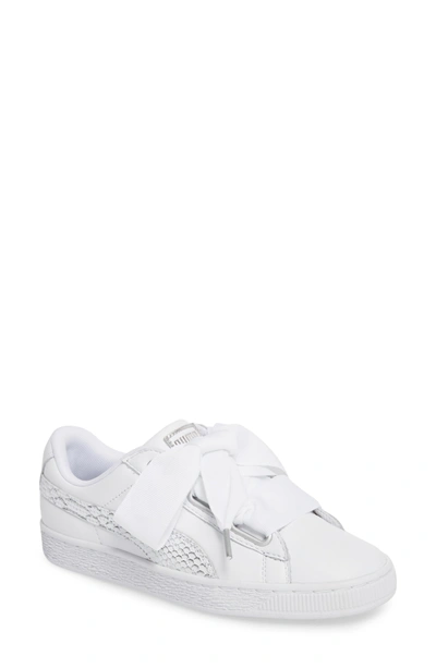 Kan niet lezen of schrijven commando Doodskaak Puma Basket Heart Oceanaire Ribbon-laced Sneakers In White/ White/ White |  ModeSens