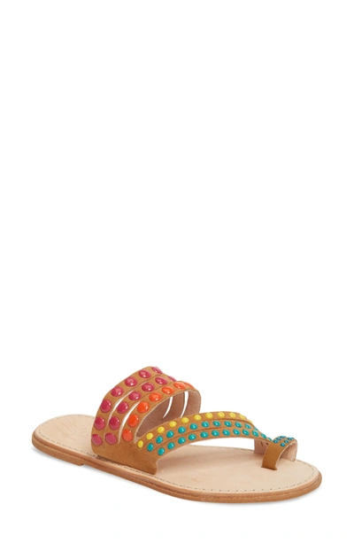 Shop Cecelia New York Pezz Studded Sandal In Tan Print Suede