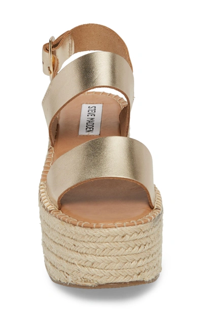 Shop Steve Madden Cali Espadrille Platform Sandal In Gold Leather