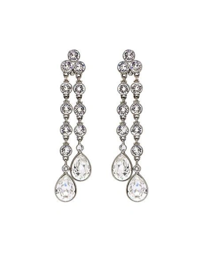 Shop Ben-amun Double Teardrop Crystal Dangle Clip Earrings In Silver