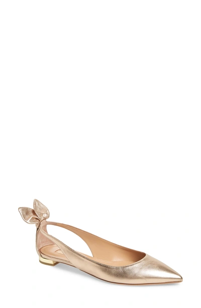 Shop Aquazzura Deneuve Bow Pointy Toe Flat In Light Copper