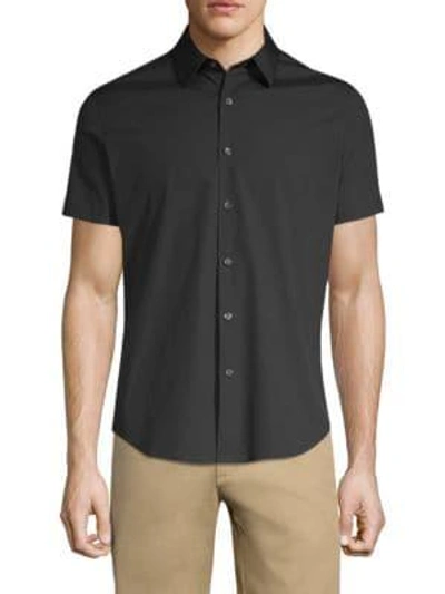 Shop Theory Men's Sylvain S. Wealth Slim-fit Short Sleeve Shirt In Black