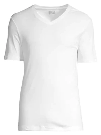 Shop Hanro Men's Sea Island Cotton V-neck Tee In White