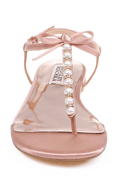 Badgley Mischka Honey Imitation Pearl T strap Sandals In Dark Pink